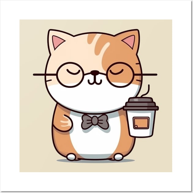 Smart Cat with a Coffee Cup Wall Art by Walter WhatsHisFace